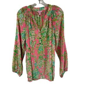 Lilly Pulitzer Pink and Green Floral Blouse